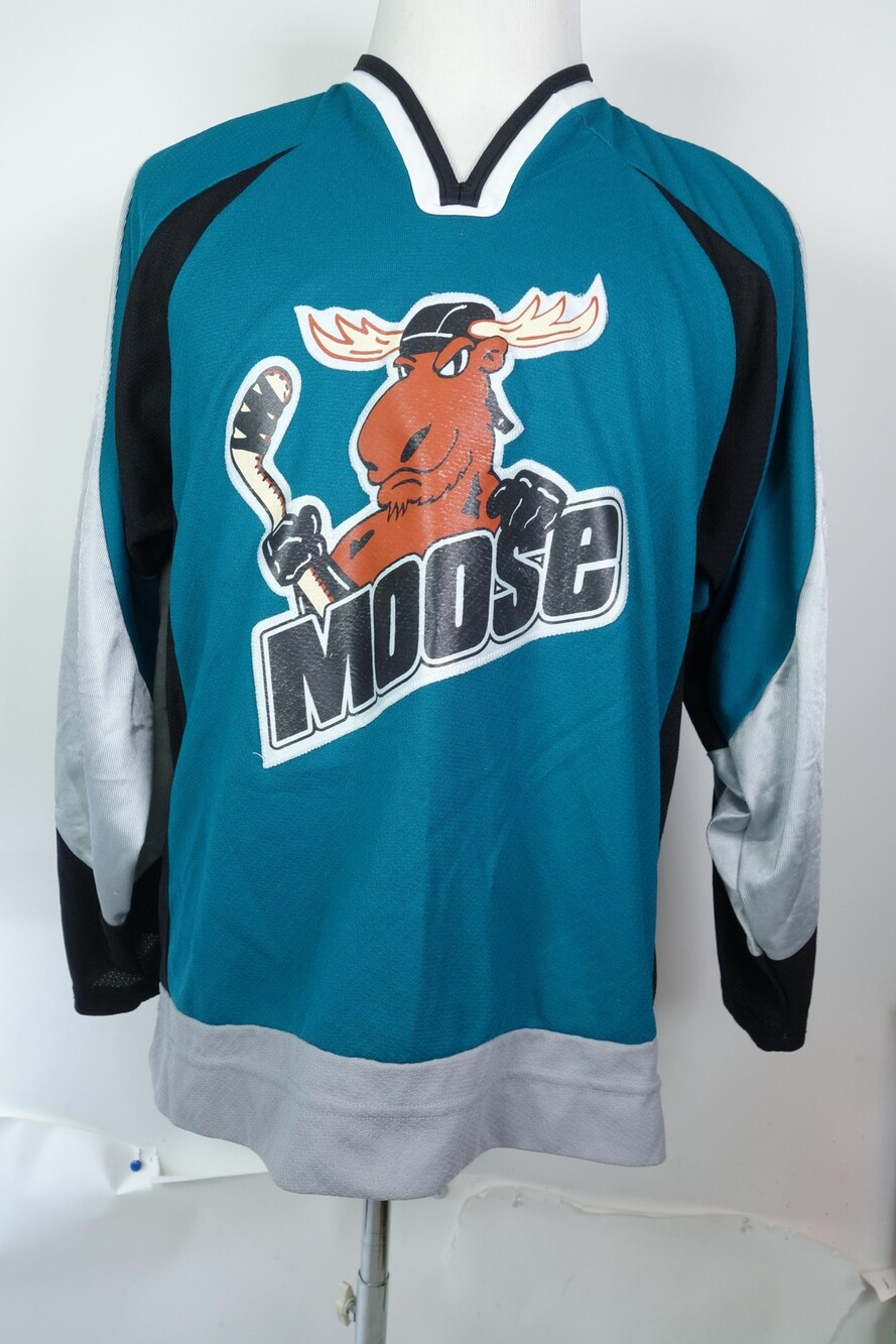 Vintage Manitoba Moose Hockey Jersey Mens Medium Teal Blue AHL Knutson 8 CCM